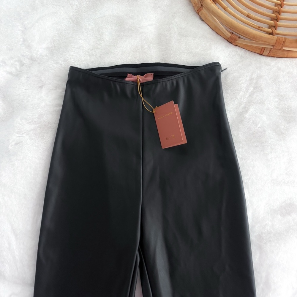 Wolford Amina Muaddi Faux Leather Leggings Stirrup Black NWT - Picture 5 of 13